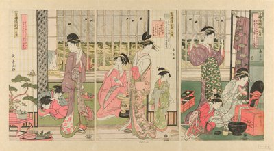 Regen de ochtend erna in het plezierkwartier door Eishōsai Chōki