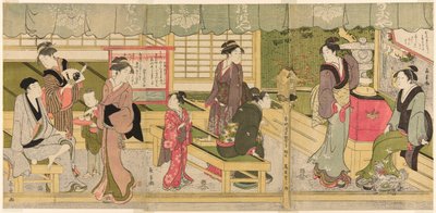 De Voorkamer van de Naniwaya (Naniwaya misesaki) door Eishōsai Chōki