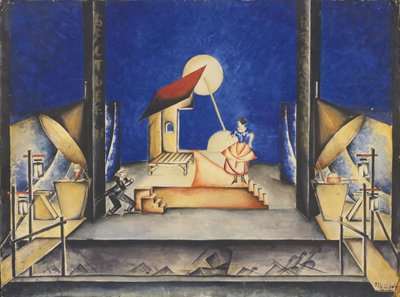 Toneelontwerp voor de opera Bastien und Bastienne van W. A. Mozart, 1925 door Ekaterina Petrova Troitskaya