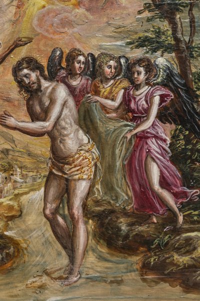 Draagbaar altaar: detail van het rechterdeurpaneel met de Doop van Christus (detail) door El Greco