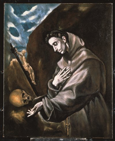Franciscus in meditatie (olieverf op doek) door El (1541-1614) Greco