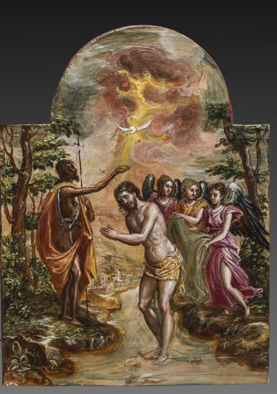 Draagbaar altaar: rechter deurpaneel met de Doop van Christus (detail) door El Greco