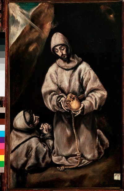Sint Franciscus van Assisi en broeder Leon (Leone) mediteren over de dood, c.1600 door El Greco