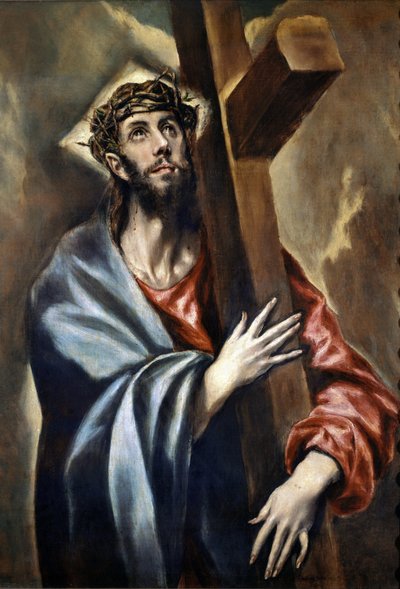De weg naar Golgotha, detail van Christus die het kruis draagt door El Greco