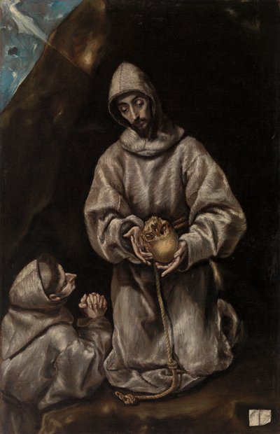 Sint Franciscus en broeder Leo mediteren over de dood door El Greco (Domenikos Theotokopoulos)
