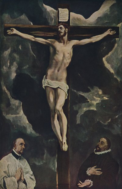 Christus aan het kruis, aanbeden door schenkers, ca. 1590, 1938 door El Greco