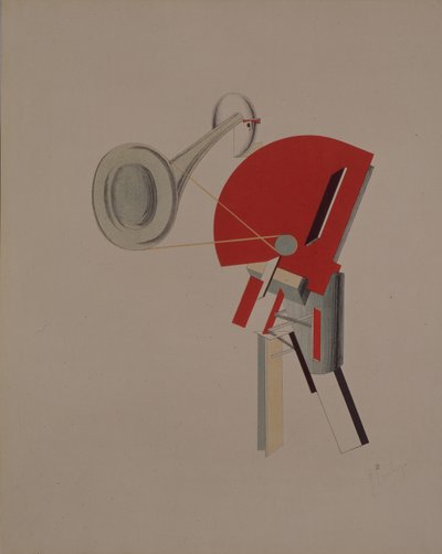 Reciter. Beeldje voor de opera Victory over the sun door A. Kruchenykh door Eliezer Markowich Lissitzky
