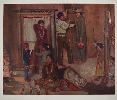 Vertrek van huis naar de Carlisle Indian School (chromolitho) door Elbridge Ayer Burbank