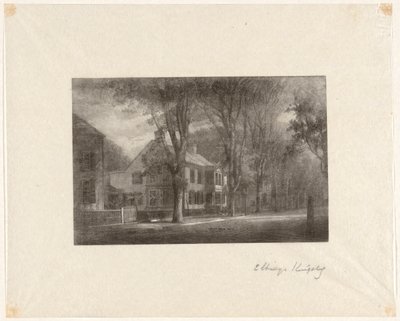 Zonder Titel [Huis aan een met Bomen Omzoomde Straat] door Elbridge Kingsley