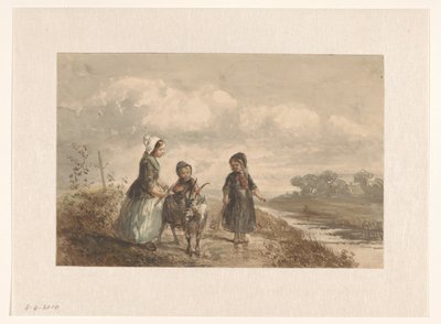 Drie jonge kinderen in een landschap door Elchanon Verveer