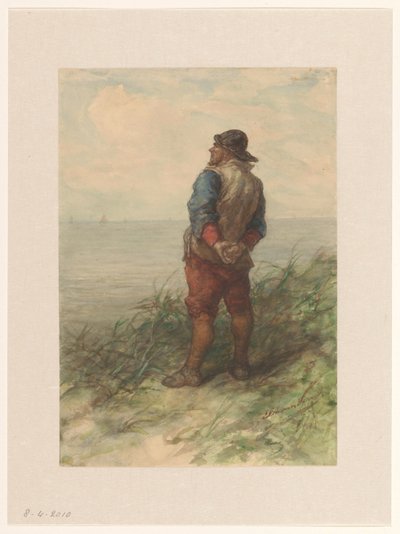 Zeeman vanaf de duinen uitkijkend over zee door Elchanon Verveer