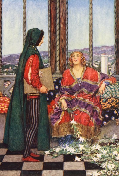Illustratie voor De bijeenkomst van broeder Hilarius door Michael Fairless door Eleanor Fortescue Brickdale