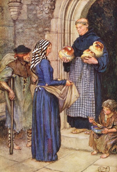 Illustratie voor De bijeenkomst van broeder Hilarius door Michael Fairless door Eleanor Fortescue Brickdale
