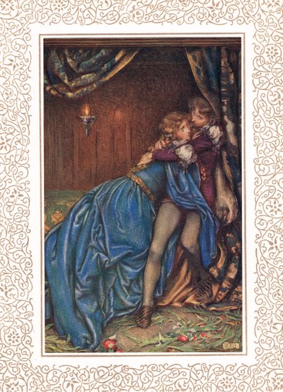 Lancelot en Guinevere samen, illustratie uit 