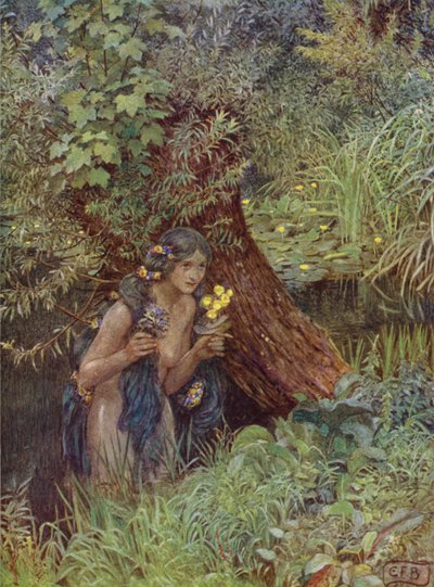 Met mooie, groenachtige lokken, allemaal losgebonden, alsof elk een bruid was door Eleanor Fortescue Brickdale