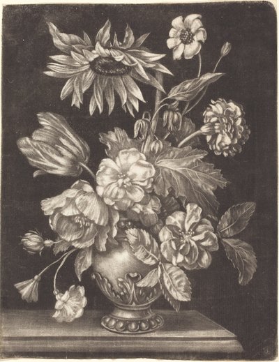 Bloemstilleven met een zonnebloem door Elias Christoph Heiss
