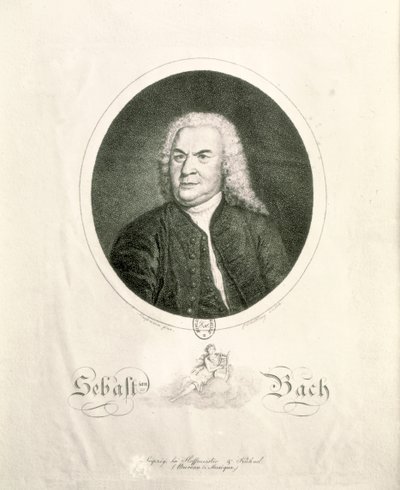 Portret van Johann Sebastian Bach (1685-1750) gegraveerd door Friedrich Wilhelm Nettling door Elias Gottleib Haussmann