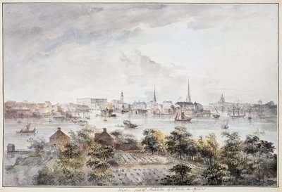 Een Uitzicht op Stockholm vanaf Kungsholmen met het Koninklijk Paleis en Storkyrkan, Tyskakyrkan, Katarinakyrka en Riddarholmskyrkan door Elias Martin
