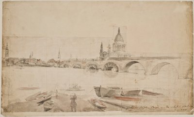 London Bridge en St. Paul’s, gezien vanaf de oever van de Theems door Elias Martin