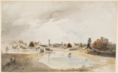 Gezicht op de noordelijke archipel ten oosten van de Tempel van Echo bij Haga door Elias Martin
