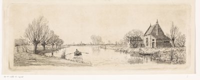 Rivierlandschap met een houten woning door Elias Stark