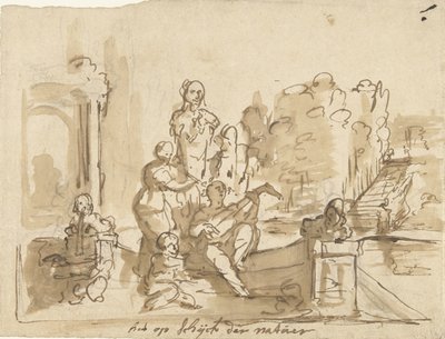 Allegorie met musicerende figuren in een tuin door Elias van Nijmegen