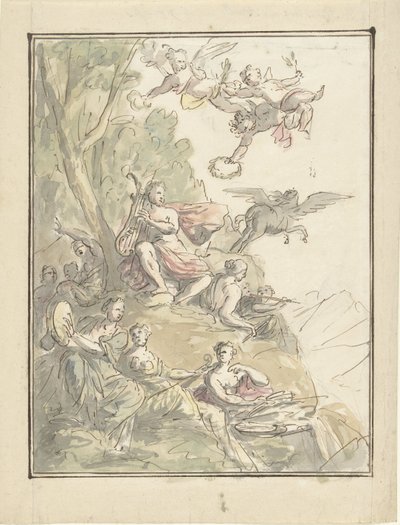 Apollo en de muzen op de Parnassus door Elias van Nijmegen