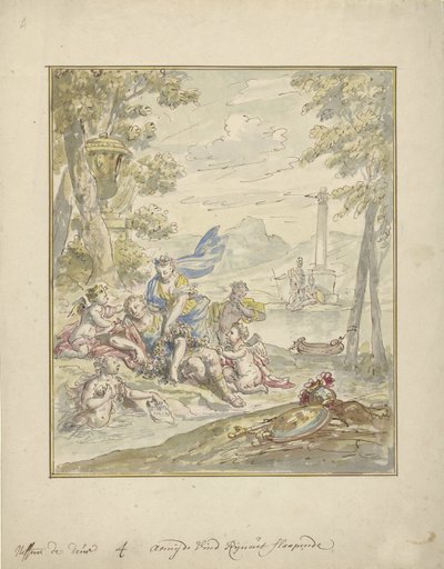 Ontwerp voor een kamerbeschildering met Armida en Rinaldo door Elias van Nijmegen
