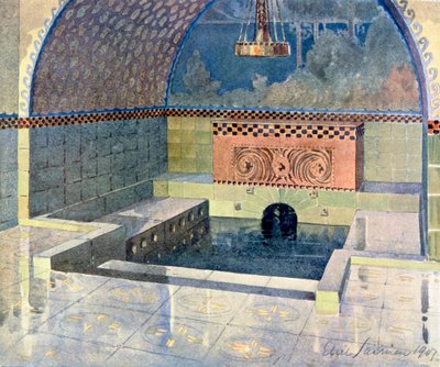 Badkamer in het landhuis Merijoki, ontworpen door Eliel Saarinen, uit 