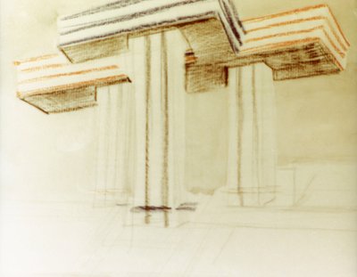 Ontwerptekening voor het voorgestelde wolkenbugel (cloud-iron) gebouw dat nooit werd gebouwd door Eliezer Markowich Lissitzky