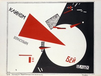 Met de rode driehoek verslaat de witten! door Eliezer Markowich Lissitzky