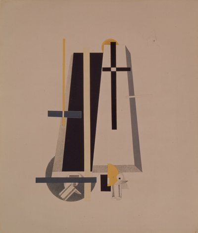 Doodskistenmakers. Beeldje voor de opera Overwinning op de zon door A. Kruchenykh door Eliezer Markowich Lissitzky