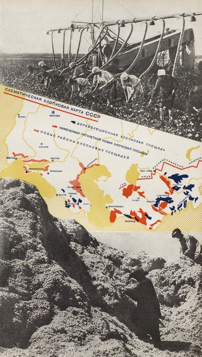 Katoenteelt. Illustratie uit USSR Bouwt Socialisme, 1933 door Eliezer Markowich Lissitzky