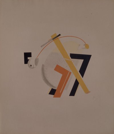 Oude bewoner. Beeldje voor de opera Overwinning op de zon door A. Kruchenykh, 1920-1921 door Eliezer Markowich Lissitzky
