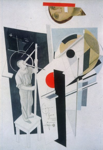 Tatlin aan het werk. Illustratie voor het boek Zes verhalen met gemakkelijke eindes, door Ilya Ehrenburg door Eliezer Markowich Lissitzky