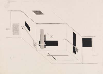De Proun Kamer. Blad 5 van de I Kestner portfolio door Eliezer Markowich Lissitzky