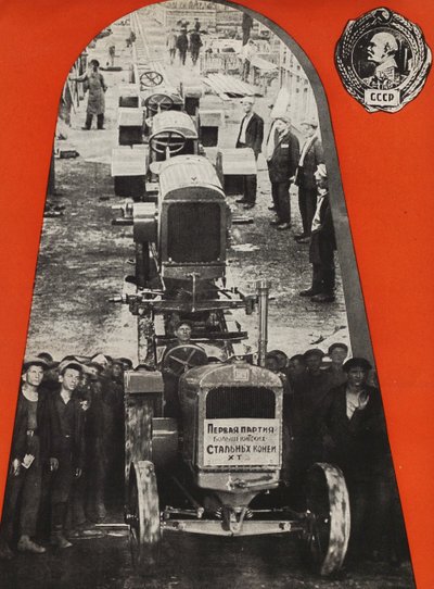 De Stalingrad Tractorfabriek. Illustratie uit USSR Builds Socialism, 1933 door Eliezer Markowich Lissitzky