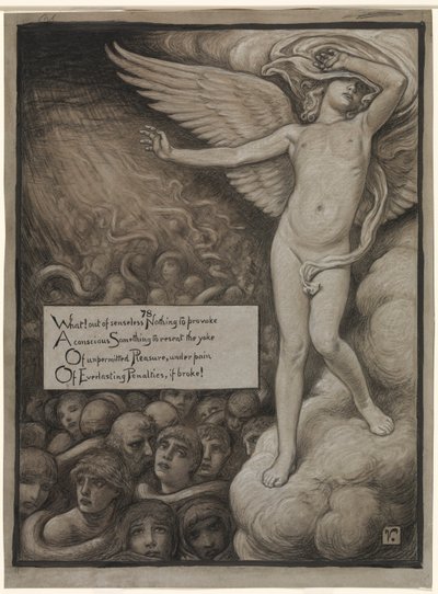 (Illustratie voor Rubáiyát van Omar Khayyám) Liefde krimpt ineen bij het zien van de hel door Elihu Vedder