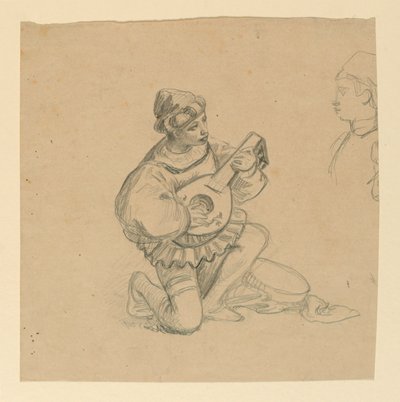 Jongen die een luit speelt door Elihu Vedder