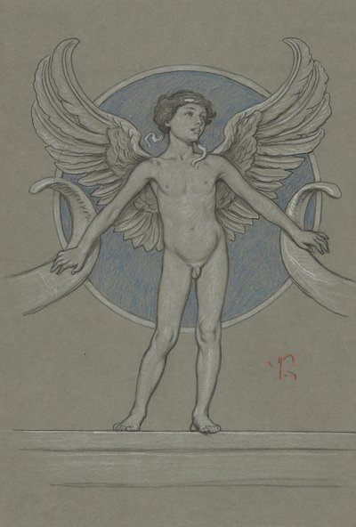 Jongen met vleugels en hoorn des overvloeds door Elihu Vedder
