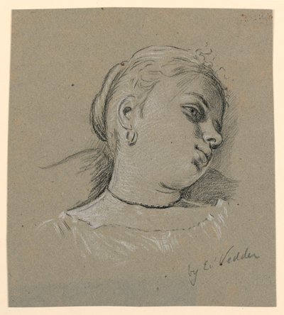 Tekening, Hoofd van een Italiaans meisje, ca. 1885 door Elihu Vedder