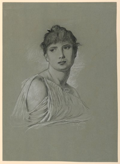 Tekening, Portretschets van een jonge vrouw, ca. 1885 door Elihu Vedder