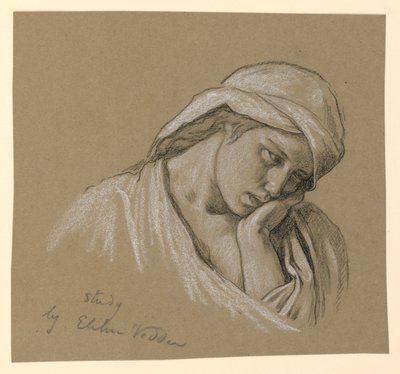 Tekening, Portret van een gekostumeerde figuur, ca. 1885 door Elihu Vedder