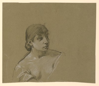 Tekening, Portret van een jonge vrouw, ca. 1885 door Elihu Vedder