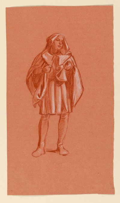 Tekening, Studie van een figuur in een kostuum met capuchon, ca. 1885 door Elihu Vedder