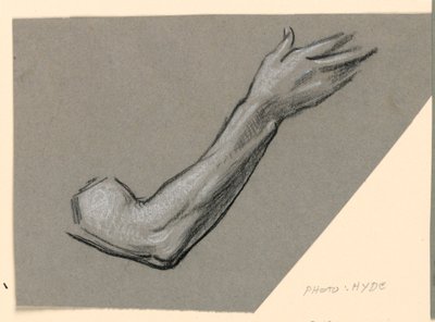 Tekening, detail van een arm, ca. 1885 door Elihu Vedder