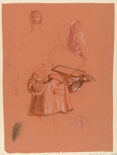 Tekening, figuur en draperiestudies, ca. 1885 door Elihu Vedder