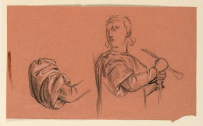 Tekening, details figuurstudie, ca. 1885 door Elihu Vedder