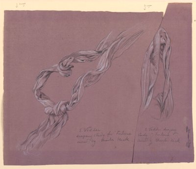 Tekening, studies van draperie voor "Fortune" figuur, ca. 1877 door Elihu Vedder