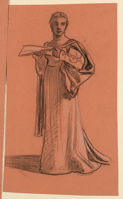 Tekening, studie voor figuur in "Bruiloftstoet", ca. 1872 door Elihu Vedder